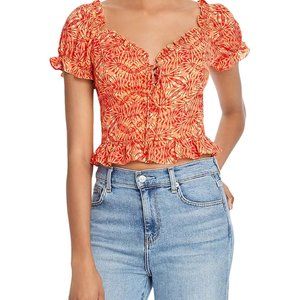 Aqua Kaleidoscope Smocked Lace-up Crop Top (size XS)